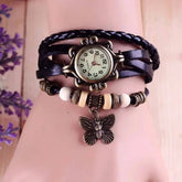 Antique Women’s Leather Wrapped Bracelet with Quartz Wristwatch - Himpall